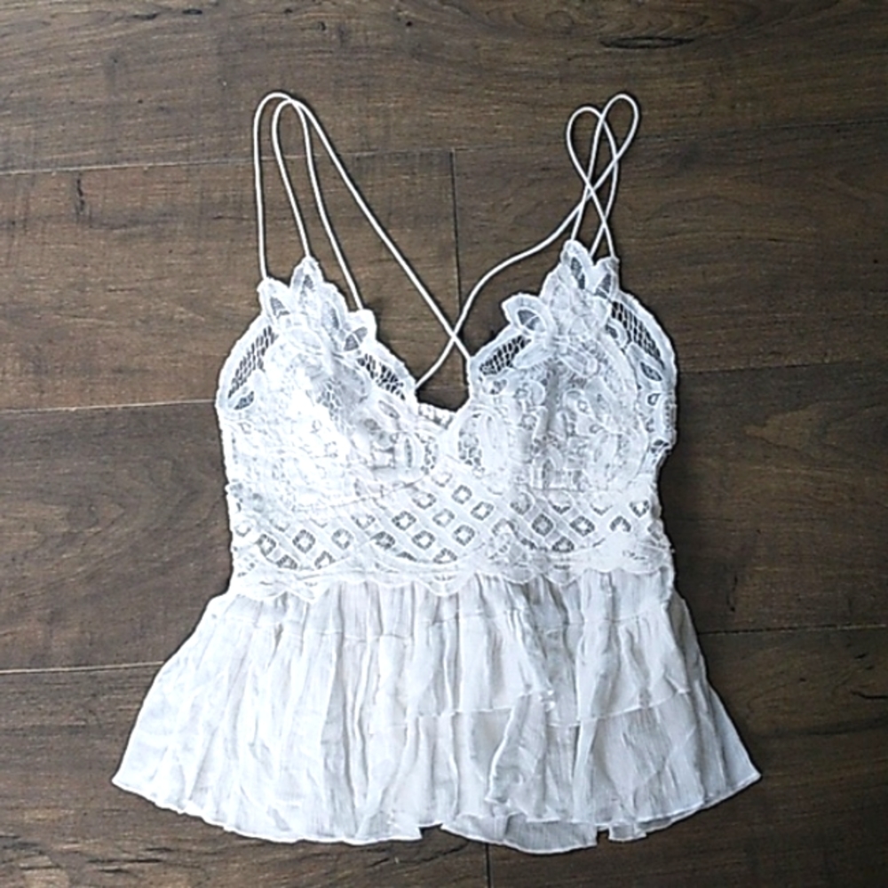 ANTHROPOLOGIE FREE PEOPLE ONE WHITE COTTAGECORE VTG STYLE COTTON TANK WOMANS L